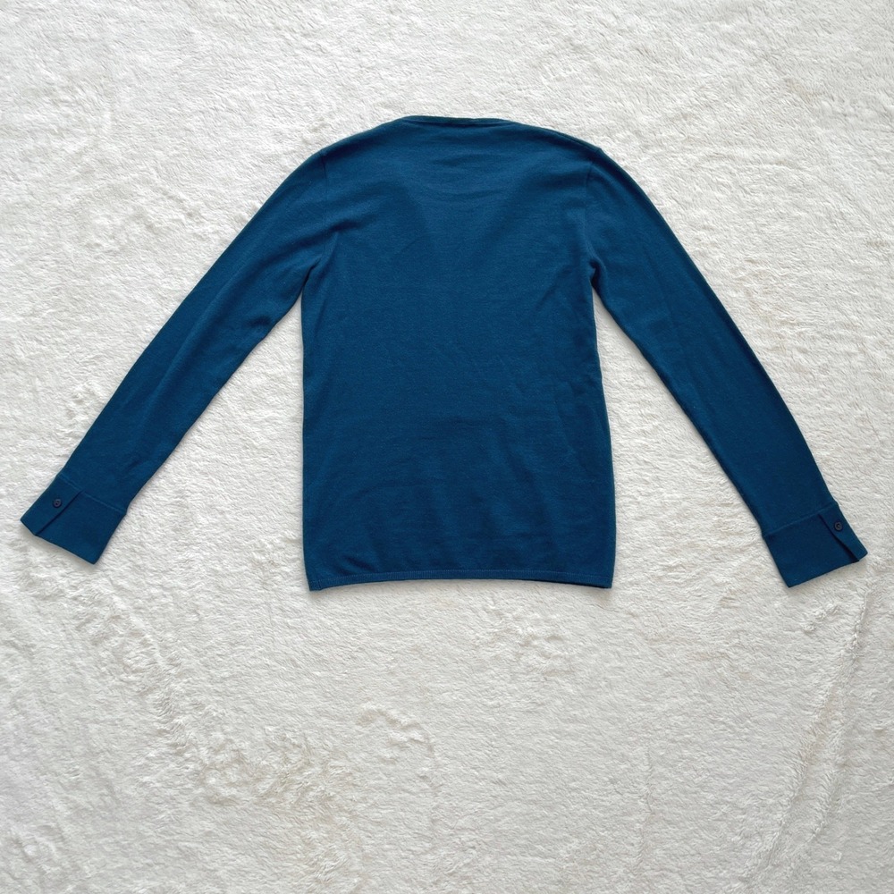 Loro Piana Cashmere Blend Pintuck Henley Sweater Made in Italy Teal Blue Size 44 - Picture 2 of 12
